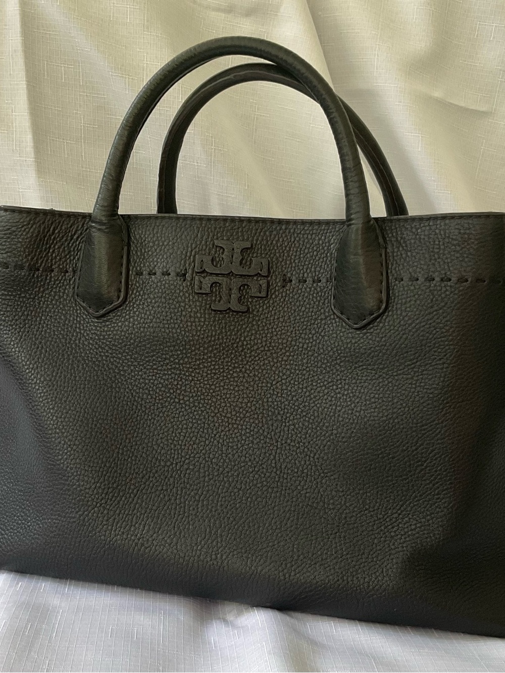 Tory Burch McGraw Triple Compartment Black Leather Satchel Bag